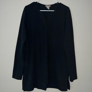 Duluth Trading Ponte Pro Tunic Top Long Sleeve V-Neck Pockets Black Women's S